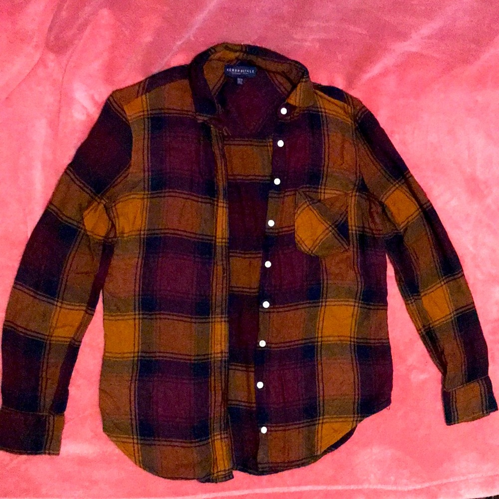 Aeropostale Maroon & Gold Flannel sz XS